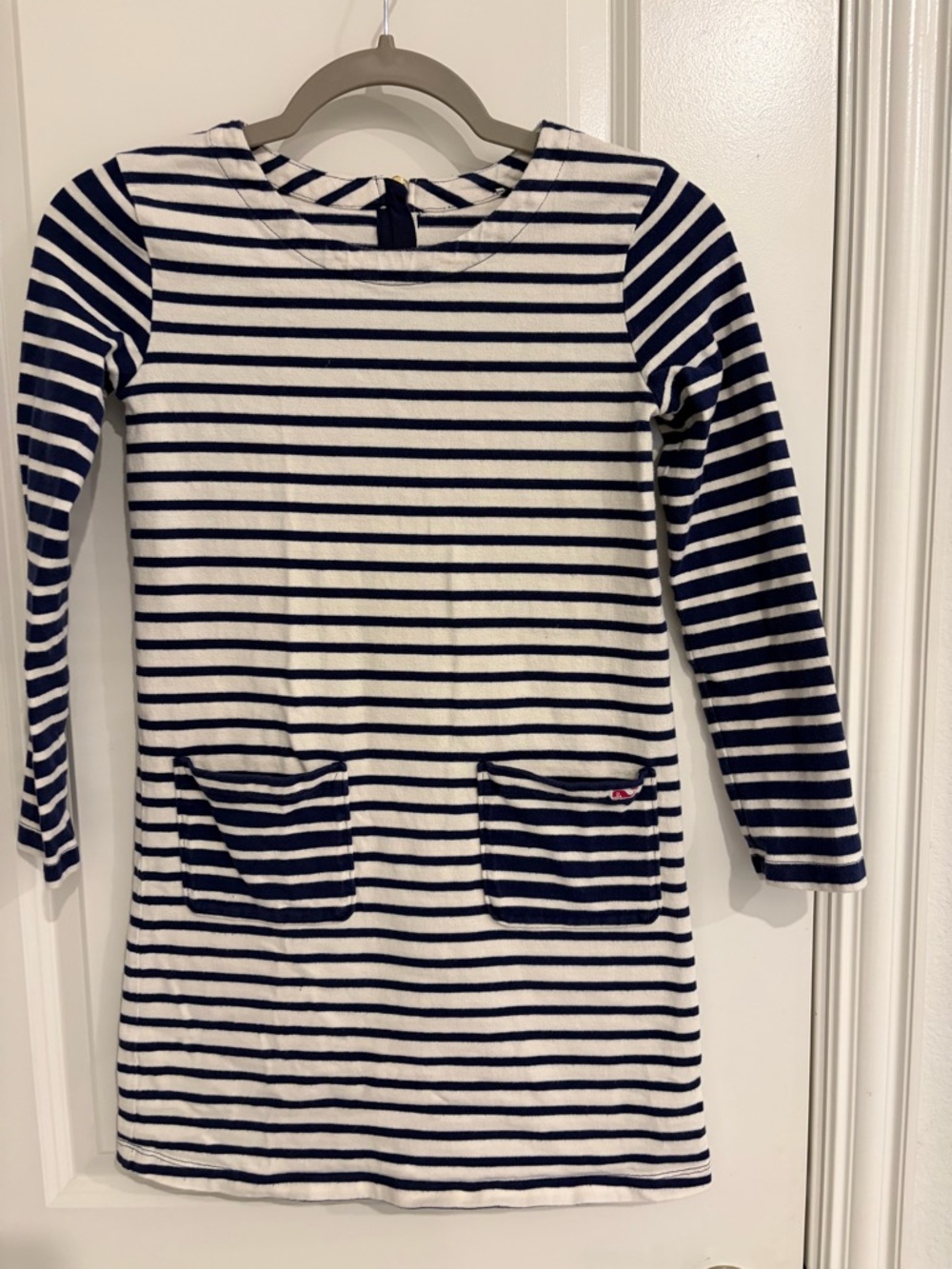 Vineyard Vines Girls Navy and White Striped Long-Sleeve Dress